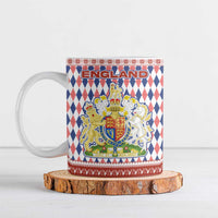 England Christmas Ceramic Mug with Red Blue White Diamond Pattern Santa and Coat of Arms - Wonder Print Shop