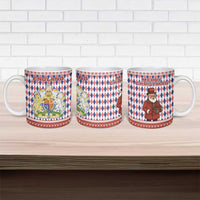 England Christmas Ceramic Mug with Red Blue White Diamond Pattern Santa and Coat of Arms - Wonder Print Shop