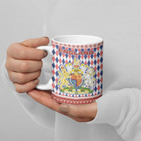 England Christmas Ceramic Mug with Red Blue White Diamond Pattern Santa and Coat of Arms - Wonder Print Shop
