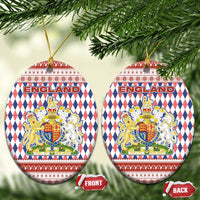 England Christmas Ceramic Ornament with Red Blue White Diamond Pattern Santa and Coat of Arms - Wonder Print Shop