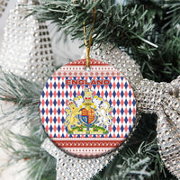 England Christmas Ceramic Ornament with Red Blue White Diamond Pattern Santa and Coat of Arms - Wonder Print Shop