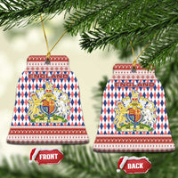England Christmas Ceramic Ornament with Red Blue White Diamond Pattern Santa and Coat of Arms - Wonder Print Shop
