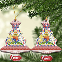England Christmas Ceramic Ornament with Red Blue White Diamond Pattern Santa and Coat of Arms - Wonder Print Shop