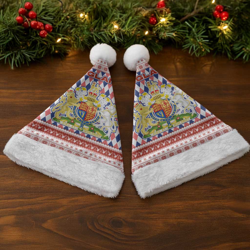 England Christmas Santa Hat with Red Blue White Diamond Pattern Santa and Coat of Arms - Wonder Print Shop