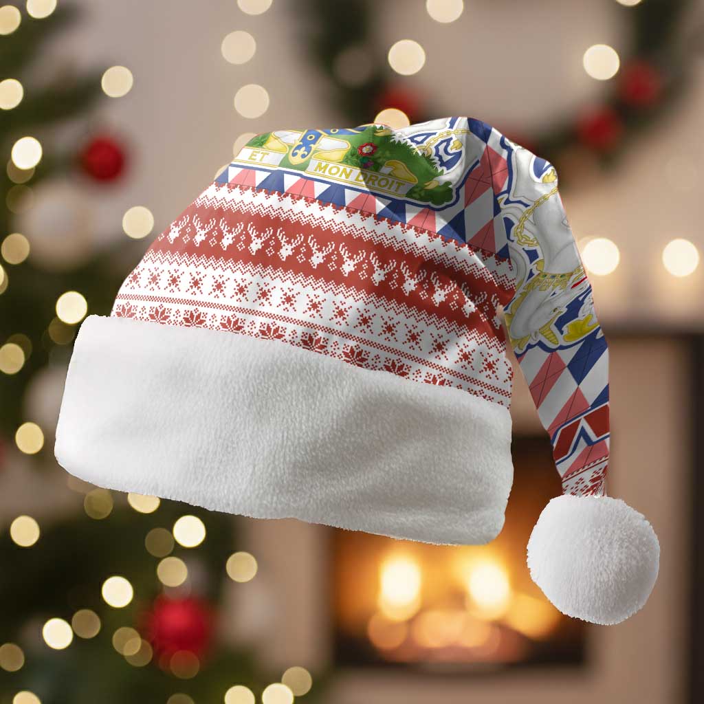 England Christmas Santa Hat with Red Blue White Diamond Pattern Santa and Coat of Arms - Wonder Print Shop