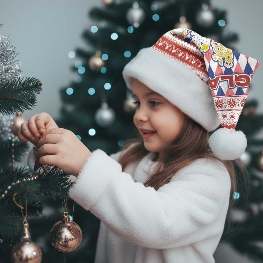 England Christmas Santa Hat with Red Blue White Diamond Pattern Santa and Coat of Arms - Wonder Print Shop
