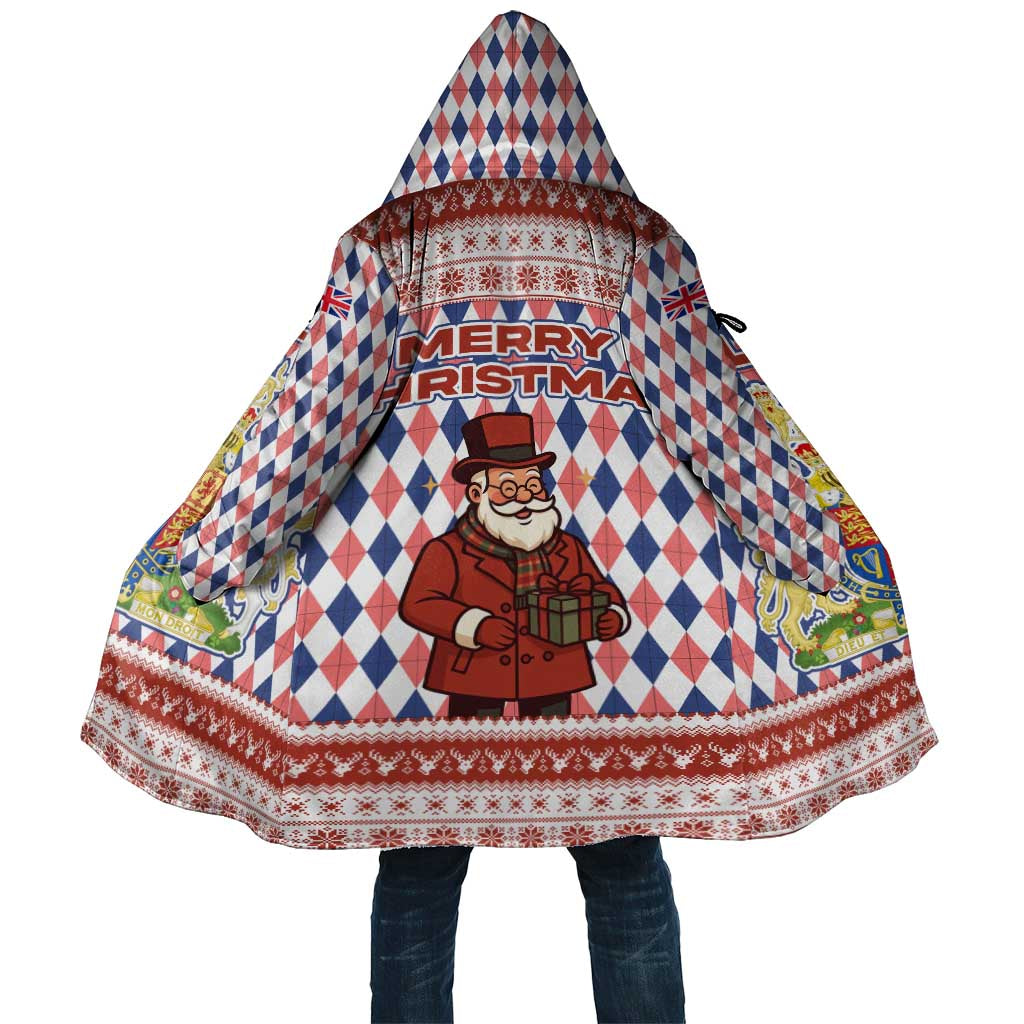 England Christmas Cloak with Red Blue White Diamond Pattern Santa and Coat of Arms - Wonder Print Shop
