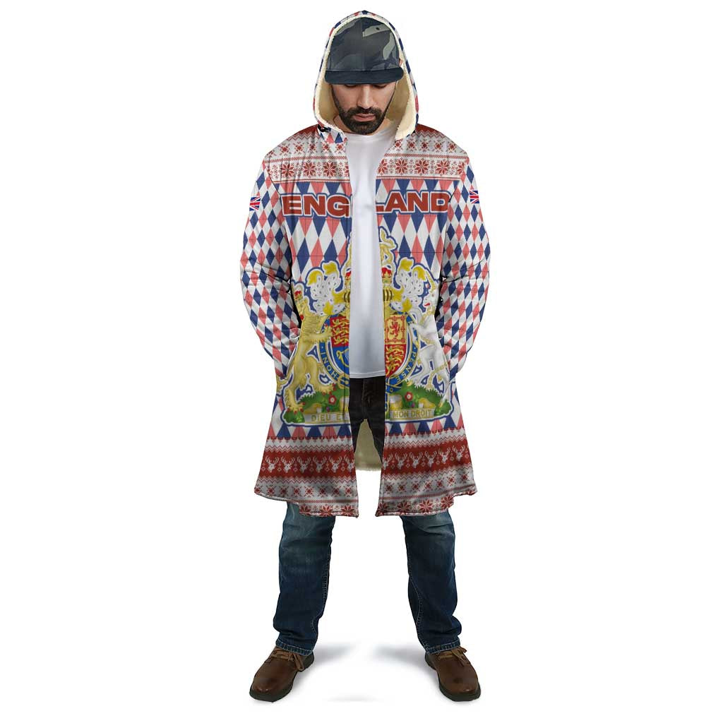 England Christmas Cloak with Red Blue White Diamond Pattern Santa and Coat of Arms - Wonder Print Shop