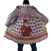 England Christmas Cloak with Red Blue White Diamond Pattern Santa and Coat of Arms - Wonder Print Shop