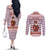 England Christmas Couples Matching Off The Shoulder Long Sleeve Dress and Long Sleeve Button Shirt with Red Blue White Diamond Pattern Santa and Coat of Arms - Wonder Print Shop