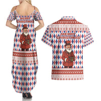 England Christmas Couples Matching Summer Maxi Dress and Hawaiian Shirt with Red Blue White Diamond Pattern Santa and Coat of Arms - Wonder Print Shop