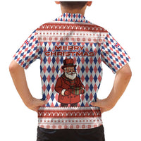 England Christmas Family Matching Mermaid Dress and Hawaiian Shirt with Red Blue White Diamond Pattern Santa and Coat of Arms - Wonder Print Shop