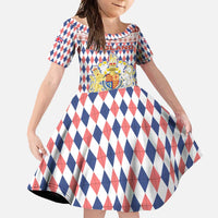 England Christmas Family Matching Mermaid Dress and Hawaiian Shirt with Red Blue White Diamond Pattern Santa and Coat of Arms - Wonder Print Shop