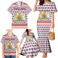 England Christmas Family Matching Mermaid Dress and Hawaiian Shirt with Red Blue White Diamond Pattern Santa and Coat of Arms - Wonder Print Shop