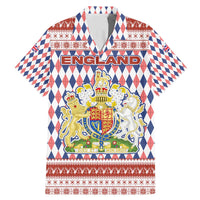 England Christmas Family Matching Mermaid Dress and Hawaiian Shirt with Red Blue White Diamond Pattern Santa and Coat of Arms - Wonder Print Shop