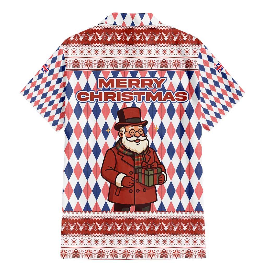 England Christmas Family Matching Mermaid Dress and Hawaiian Shirt with Red Blue White Diamond Pattern Santa and Coat of Arms - Wonder Print Shop