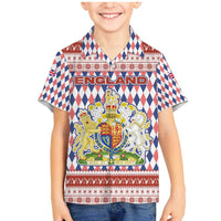 England Christmas Family Matching Mermaid Dress and Hawaiian Shirt with Red Blue White Diamond Pattern Santa and Coat of Arms - Wonder Print Shop