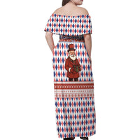 England Christmas Family Matching Off Shoulder Maxi Dress and Hawaiian Shirt with Red Blue White Diamond Pattern Santa and Coat of Arms - Wonder Print Shop