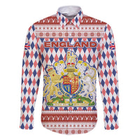 England Christmas Family Matching Off Shoulder Short Dress and Hawaiian Shirt with Red Blue White Diamond Pattern Santa and Coat of Arms - Wonder Print Shop