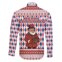 England Christmas Family Matching Off Shoulder Short Dress and Hawaiian Shirt with Red Blue White Diamond Pattern Santa and Coat of Arms - Wonder Print Shop
