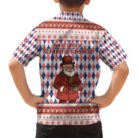 England Christmas Family Matching Short Sleeve Bodycon Dress and Hawaiian Shirt with Red Blue White Diamond Pattern Santa and Coat of Arms - Wonder Print Shop