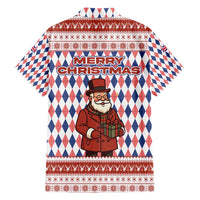 England Christmas Family Matching Summer Maxi Dress and Hawaiian Shirt with Red Blue White Diamond Pattern Santa and Coat of Arms - Wonder Print Shop