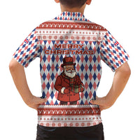England Christmas Family Matching Tank Maxi Dress and Hawaiian Shirt with Red Blue White Diamond Pattern Santa and Coat of Arms - Wonder Print Shop