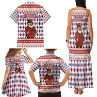 England Christmas Family Matching Tank Maxi Dress and Hawaiian Shirt with Red Blue White Diamond Pattern Santa and Coat of Arms - Wonder Print Shop