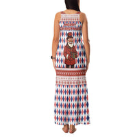 England Christmas Family Matching Tank Maxi Dress and Hawaiian Shirt with Red Blue White Diamond Pattern Santa and Coat of Arms - Wonder Print Shop