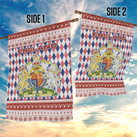 England Christmas Garden Flag with Red Blue White Diamond Pattern Santa and Coat of Arms - Wonder Print Shop