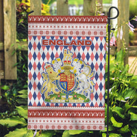England Christmas Garden Flag with Red Blue White Diamond Pattern Santa and Coat of Arms - Wonder Print Shop