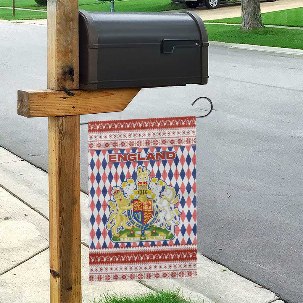 England Christmas Garden Flag with Red Blue White Diamond Pattern Santa and Coat of Arms - Wonder Print Shop