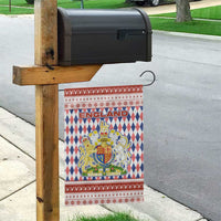 England Christmas Garden Flag with Red Blue White Diamond Pattern Santa and Coat of Arms - Wonder Print Shop
