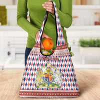 England Christmas Grocery Bag with Red Blue White Diamond Pattern Santa and Coat of Arms - Wonder Print Shop