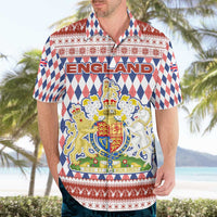 England Christmas Hawaiian Shirt with Red Blue White Diamond Pattern Santa and Coat of Arms - Wonder Print Shop