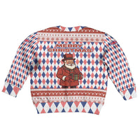 England Christmas Kid Ugly Christmas Sweater with Red Blue White Diamond Pattern Santa and Coat of Arms - Wonder Print Shop