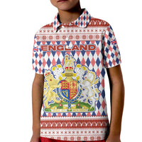 England Christmas Kid Polo Shirt with Red Blue White Diamond Pattern Santa and Coat of Arms - Wonder Print Shop