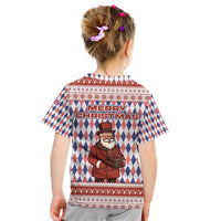 England Christmas Kid T Shirt with Red Blue White Diamond Pattern Santa and Coat of Arms - Wonder Print Shop
