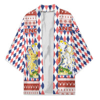 England Christmas Kimono with Red Blue White Diamond Pattern Santa and Coat of Arms - Wonder Print Shop