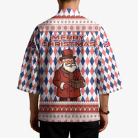 England Christmas Kimono with Red Blue White Diamond Pattern Santa and Coat of Arms - Wonder Print Shop