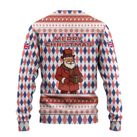 England Christmas Ugly Christmas Sweater with Red Blue White Diamond Pattern Santa and Coat of Arms - Wonder Print Shop