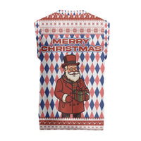 England Christmas Knitted V-Neck Vest with Red Blue White Diamond Pattern Santa and Coat of Arms - Wonder Print Shop