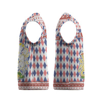 England Christmas Knitted V-Neck Vest with Red Blue White Diamond Pattern Santa and Coat of Arms - Wonder Print Shop