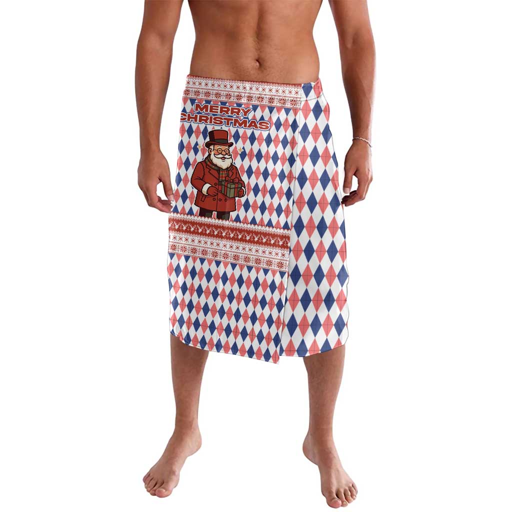 England Christmas Lavalava with Red Blue White Diamond Pattern Santa and Coat of Arms - Wonder Print Shop