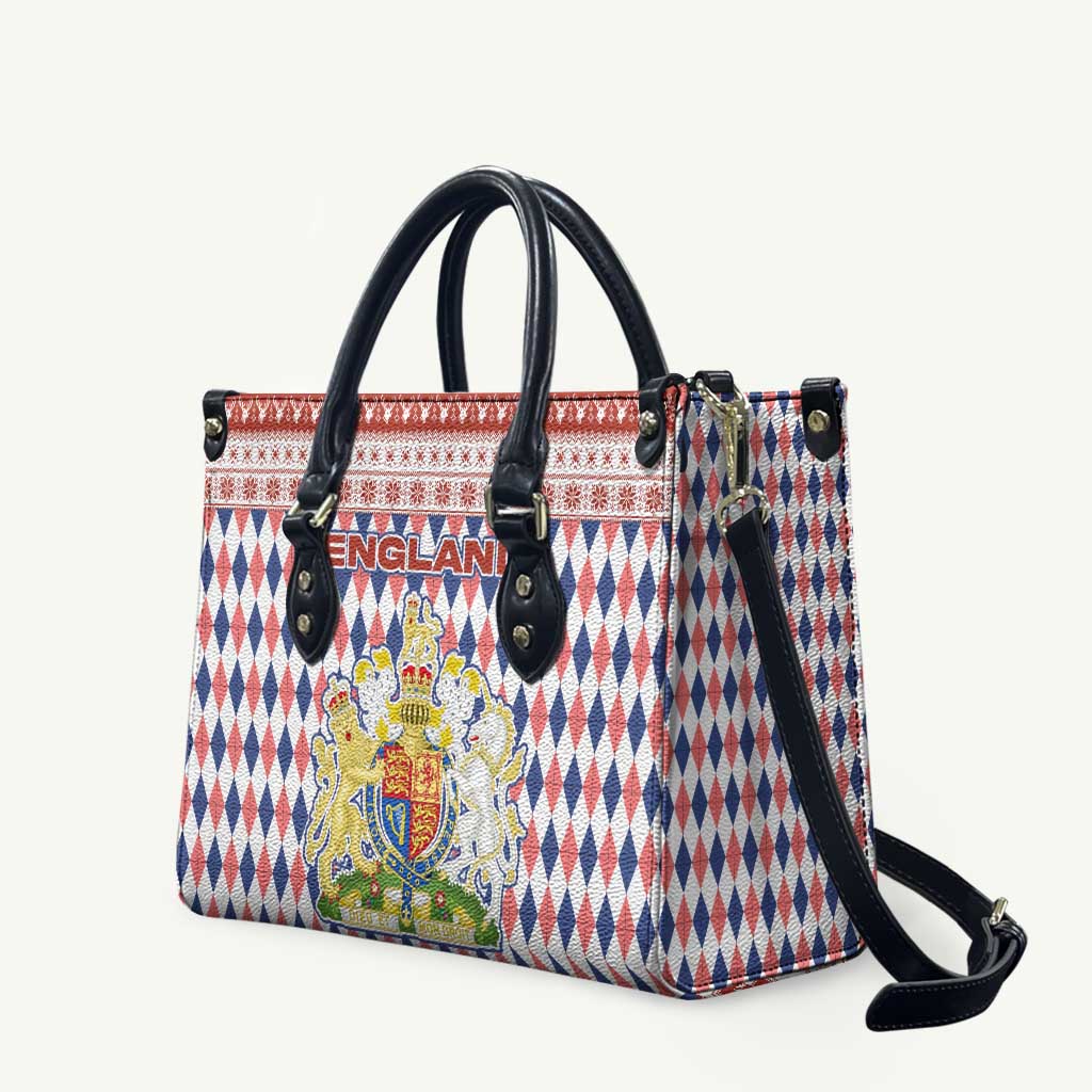 England Christmas Leather Bag with Red Blue White Diamond Pattern Santa and Coat of Arms - Wonder Print Shop