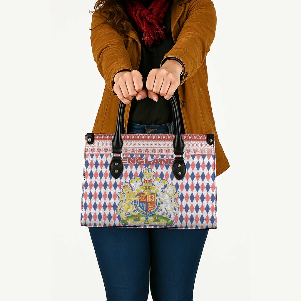 England Christmas Leather Bag with Red Blue White Diamond Pattern Santa and Coat of Arms - Wonder Print Shop