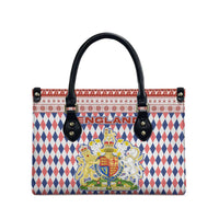 England Christmas Leather Bag with Red Blue White Diamond Pattern Santa and Coat of Arms - Wonder Print Shop
