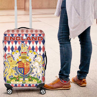 England Christmas Luggage Cover with Red Blue White Diamond Pattern Santa and Coat of Arms - Wonder Print Shop