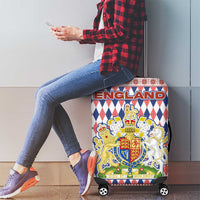 England Christmas Luggage Cover with Red Blue White Diamond Pattern Santa and Coat of Arms - Wonder Print Shop