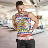 England Christmas Men Tank Top with Red Blue White Diamond Pattern Santa and Coat of Arms - Wonder Print Shop